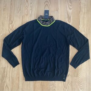 Fendi Zucca Print Merino Wool Turtleneck Sweater Black Neon Italy Fashion Logo